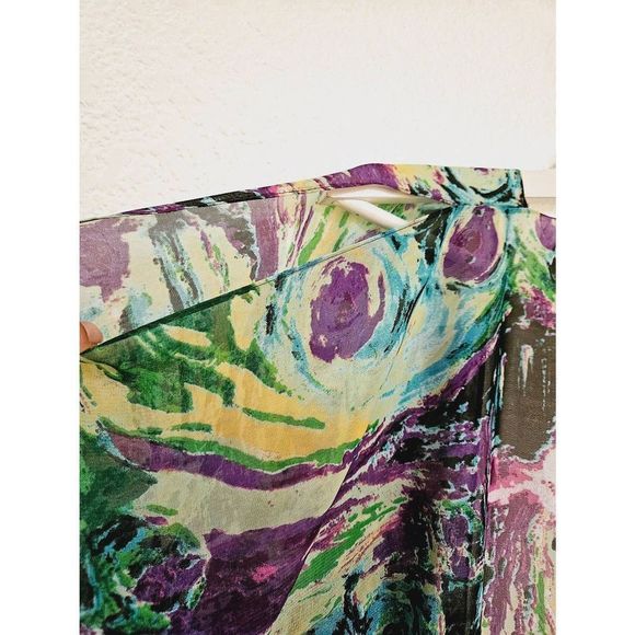 Tropical Kimono Multicolor Swim Cover Open Tie Front Duster One Size Fits Most - Picture 4 of 8